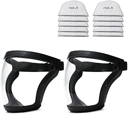 TRIrunpdl 2 Pack Clear Full Safety Face Shield for Adults Women Men, Adjustable & Reusable Super Protective Face Shields with Super Lightweight, High-Definition, Anti-Fog