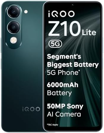 iQOO Z10 Lite 5G (Cyber Green, 8GB RAM, 256GB Storage) | 6000 mAh Battery | Dimensity 6300 5G Processor with 433K+* AnTuTu Sc