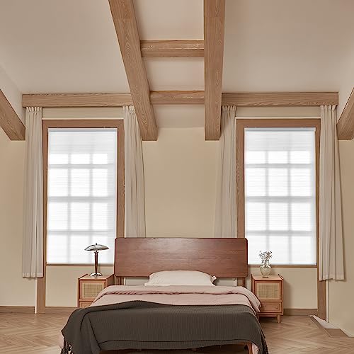 Boolegon Light Filtering No Drilling Cellular Shades Cordless No Tools Aluminum Honeycomb Pull Down Blinds Easy Install Bottom Up Basement For Windows No Screws,White #TOP1