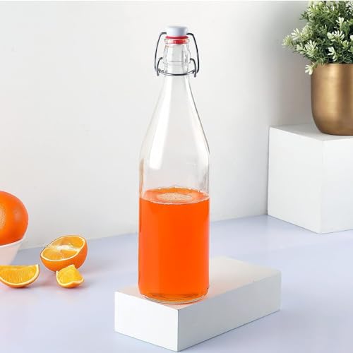 Image of HTC GLASSWARE Glass Water Bottle For Daily Use, 1000ml Transparent | Freezer Safe & Leakproof Flip Cap | Durable & Scratch Proof | Fridge Bottle For Juice, Milk & Cold Beverages
