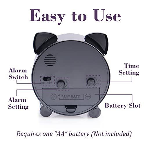 Aolox 3" Alarm Clock Bedside Mini Cute Animal Decoration Small Clock Cat Black #TOP5
