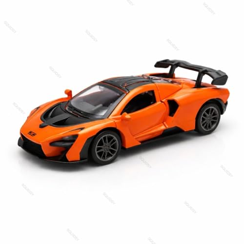 Image of Mini McLaren Senna Toy Car Model 1:36 Scale Die-cast Metal Pull Back Vehicle with Openable Doors, Lights & Music, Sports Model for Kids, Boys & Collectors (Orange)