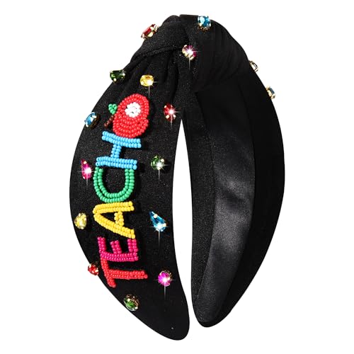 Mokkia Teacher Headband Accessories for Women - Book Pencil FRI-YAY Rhinestone Crystal Embellished Knotted Headbands - Back to School Appreciation Gifts Teacher Outfits (Pattern G)