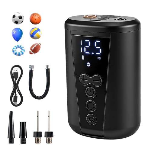 Pompe à Bille électrique, Pompe à Boule Gonfleur Gonflage Rapide de la Balle avec Jauge numérique, 2-15 PSI Réglable, Lumière LED, 2000mAh Pompe à air...