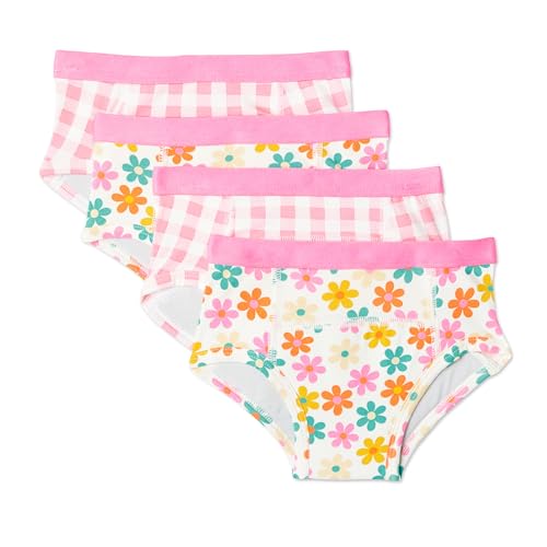 Amazon Essentials Unisex Toddlers Cotton Training Underwear Pack of 4 Gingham/ Flowers 4T