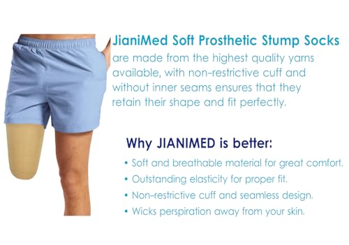 JianiMed Cotton Prosthetic Stump Socks – AK, 1 PLY, Light Compression, Soft, Thin, Amputee Socks, Taiwan Excellence, 4 PCS XL/2XL/3XL - Thumbnail 2