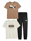 PUMA Boys 3PC Short Sleeve Cotton Tees & Tricot Jogger Set, Taupe, 3T