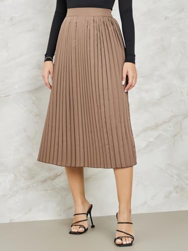 Image of Styli Women Accordion Pleated A-Line Midi Skirt | Stylish Casual Skirt for Women | Comfortable Office & Everyday Wear | Perfect for Travel, Party & Outfits