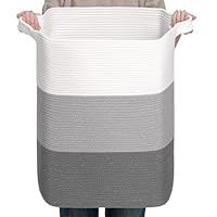 CLHMILY&Z 75L Laundry Basket Rectangular Grey Rope - 16x13x22 Inches - Dirty Clothes and Soft Storage Bin for Blankets, Toys, and Nursery Essentials