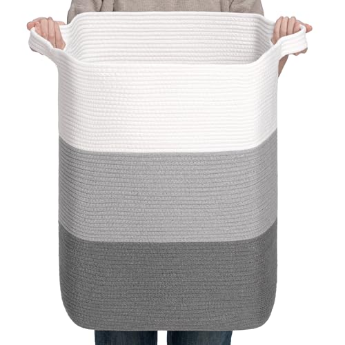 CLHMILY&Z 75L Laundry Basket Rectangular Grey Rope - 16x13x22 Inches - Dirty Clothes and Soft Storage Bin for Blankets, Toys, and Nursery Essentials