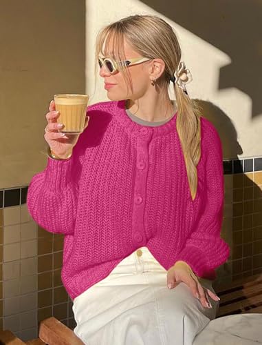 Image of Cardigan Sweaters for Women Chunky Knit Cardigans Long Sleeve Button Sweater Jacket 2024 Fall Winter