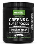 PEScience Greens Powder Superfood with Natural Chlorophyll, Reishi & Turkey Tail Mushroom Powders, Freeze-Dried Kale, Spinach, Broccoli Sprouts with Antioxidants - Original Flavor, 30 Servings