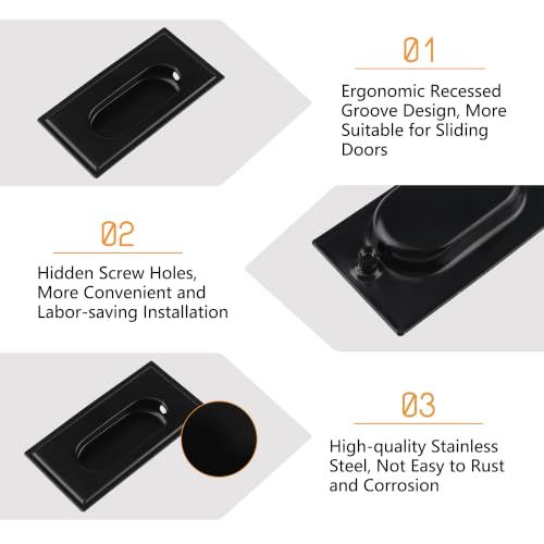 Image of MOROBOR 8 PCS Recessed Cabinet Handles, Matte Black Square Embedded Pull Handles, Stainless Steel Flush Concealed Knob with Screws for Wardrobe Drawer Sliding Door