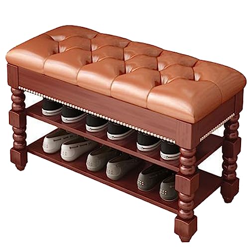 Banc à chaussures en bois massif avec coussin cuir de 60 cm