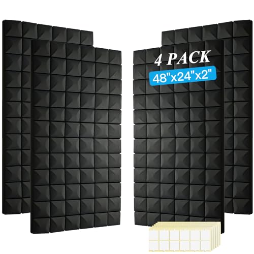 4 PCS Acoustic Panels,48''X24''X2'' Sound Proof Foam Panels for Walls,High Density Fire Resistant & Noise Absorbing for Studio, Office, Home (Black, 4 Pack)