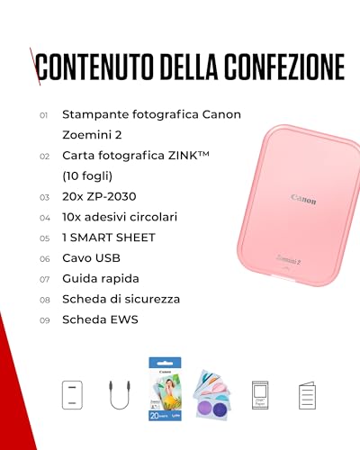 Canon Zoemini 2 Kit Per Stampa Fotografie: Scatta E Crea Ovunque - Stampante Fotografica Portatile Compatta - Bluetooth 5.0 - Ricarica Rapida Via USB-C, Oro Rosa - 7