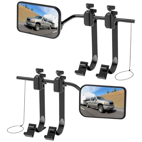 Convex Caravan Towing Mirrors Universal Adjustable Caravan Mirrors Extensions Clip On Towing Mirror with Clamps & Rubber Straps for SUV RV Vans Trailers Motorhomes Trucks (2Pcs)