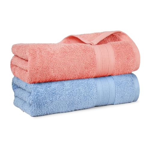 Image of MYTRIDENT Soft Comfort Air Rich 100% Cotton Towels for Bath, 500 GSM Large Size Bathroom Towels for Men /Women, 2PC Bath (69 cm x 137 cm), Allure and Coral Haze