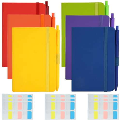 HAOTIAN-X Lot de 6 carnets de poche A6 - Petit carnet à couverture rigide - 6 mini carnet de notes avec 6 stylos et 10 notes adhésives - Carnet de notes A6 ligné - 160 pages (coloré)