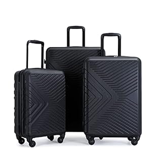 Tripcomp Luggage Sets Wear-Resistance Hardside Lightweight Suitcase Double Spinner Wheels, TSA Lock,Two Hooks, Scratch-resistant Carry-on, 3 Piece Set(20/24/28) (Jet black)
