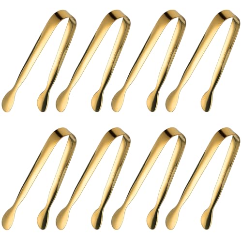 8 Pièces Pince à Sucre Inox 304 Pinces à Glaçons en Acier Inoxydable pour Sucre en Morceaux,Glaçons,Bonbon,Convient aux Cafés, Cuisines et Bars (Or)
