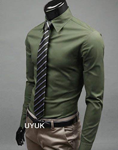 SOUGAO Camisas sociais masculinas simples manga longa slim fit camisa casual com botões, Verde, M