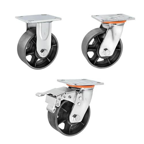 Heavy Duty Cast Iron Wheel High Temperature Resistant All Iron Universal Wheel Industrial Oven Caster Trolley Wheel Heavy Duty Cast Iron Wheel(4inchsinglewheelmatching)