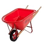 Kid's Garden Wheelbarrow - Yard Tools for Children - Red with Wood Handles, Steel Braces, Solid Tire - 33 L x 17 W x 15.75 H