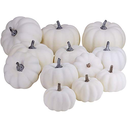 BESTTOYHOME 12 PCS Assorted Sizes Rustic Harvest White Artificial Pumpkins for Halloween, Fall Thanksgiving Decorating Harvest Embellishing and Displaying by BESTTOYHOME - Used condition - US$14.44