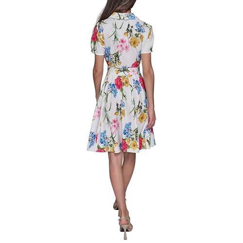Image of Karl Lagerfeld Women's Short Sleeve Surplice Neck Faux Wrap Belted Mini Dress
