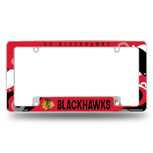 Rico Industries NHL Hockey Chicago Blackhawks Wave 12" x 6" Chrome All Over Automotive License Plate Frame for Car/Truck/SUV