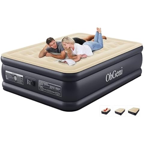 OhGeni Air mattresses Full with Built in Pump, Blow Up Guest Mattress,Low Noise Surface Portable Colchone Inflable, 18in Full Blue Green Cover