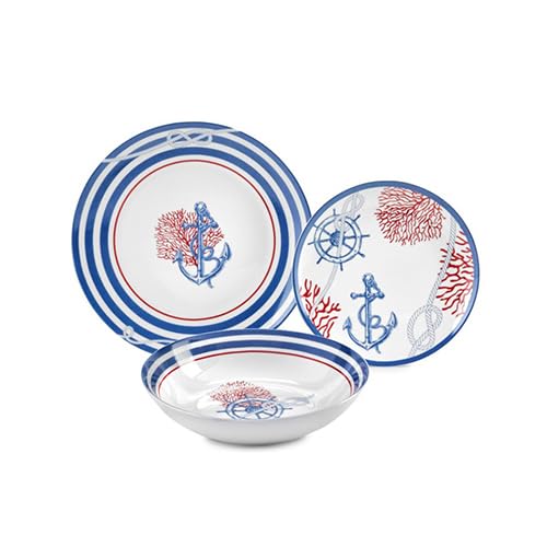 18-częściowy serwis obiadowy z porcelany granatowej z dekorami morskimi