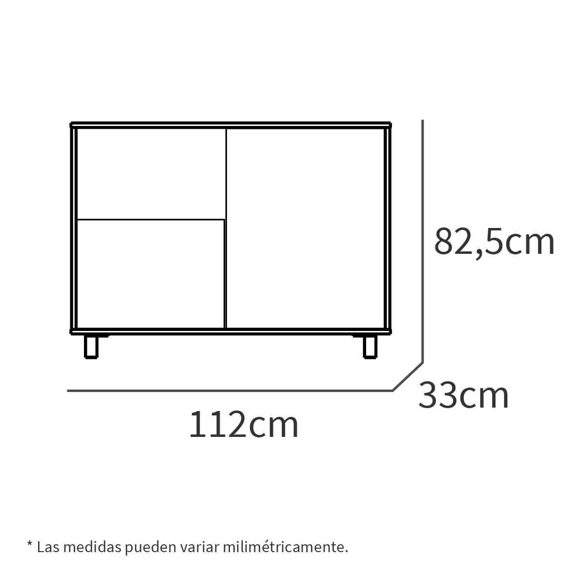 MUEBLES PITARCH | Aparador Salón Comedor, Buffet, Mueble Auxiliar, 2 Puertas y 1 Hueco, con Patas, Blanco y Roble Cambrian, 82,5x112x33cm, Recibidor Moderno, Colección Tibet