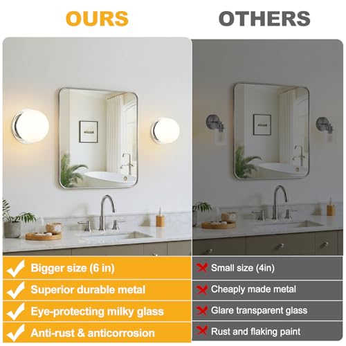 Image of 2 Pack Modern Chrome Wall Light Fixtures, Mid-Century Globe Glass Wall Sconces Set of Two for Bathroom Mirror, Living Room, Hallway, Entryway (Bulbs Not Included)