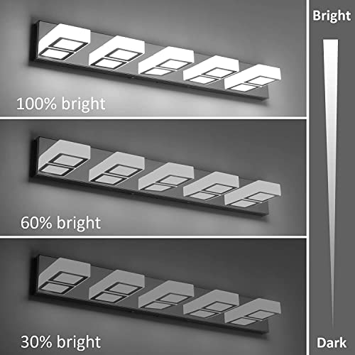 Image of Ralbay Dimmable Chrome Bathroom Light Fixtures 5 Lights Modern LED Vanity Light Fixtures Acrylic Stainless Steel Chrome Bathroom Vanity Wall Lighting Over Mirror
