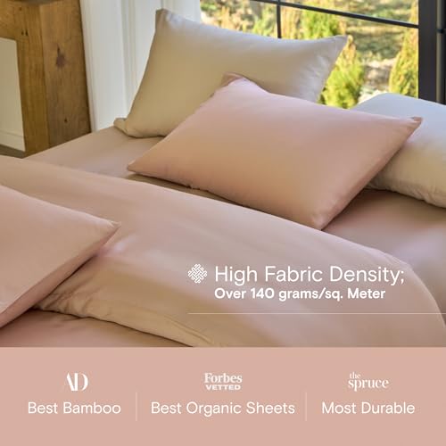 Image of DOZ Sheet Set, 100% Viscose derived from Bamboo, Organically Grown, Buttery Soft, Cooling Sheets, High GSM, Deep Pockets - 3 Piece - 2 Pillowcases 1 Fitted Sheet (Blush, Full)