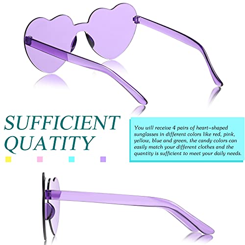 TOODOO 4 Pack Heart Shaped Sunglasses Rimless Candy Color Eyewear Valentines Halloween Accessories3
