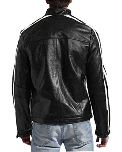Black Café Racer White Striped Mens Leather Jacket2