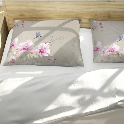 Ensemble de literie orchidée rose de style oriental chic en microfibre premium 155x220cm