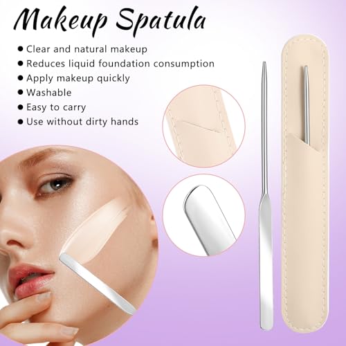 3 Pcs Makeup Spatula,Foundation Cosmetic Spatula,Stainless Steel Facial Beauty Spatulas Tiny Face Professional Makeup Palette Mixer Face Cream Applicator Mixing Tool for Even Application Double Edged