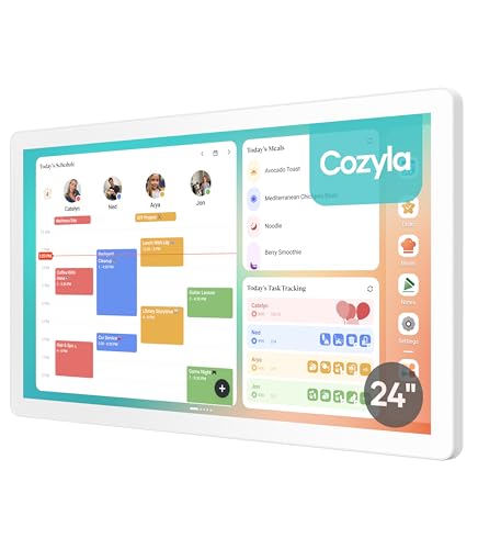 Image of Cozyla Digital Calendar+ 2: 24 inch Wall Planner Touch Screen Chore Chart Customize Dashboard Smart Electronic Calendar for Family Schedules Meal Planner Support Any Google Play App Wall Mount White