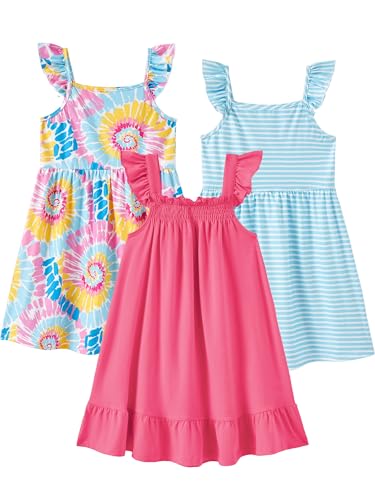 PATPAT Multipack Girl Toddler Dresses Sleeveless Flamingo Striped Toddler Casual Dresses