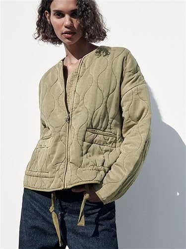 Zadaos Spring Rhombic Plaid Cotton Coat Round Neck Loose Long-Sleeved Pocket Decorative Cotton Jacket3