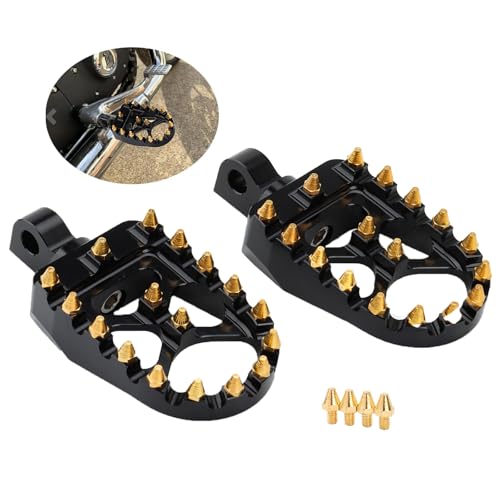 MX Offroad Wide Foot Pegs Footrest Pedals for Harley Dyna Street Bob Sportster 883 Touring Street Glide Softail Fatboy Chopper Bobber (Gold Black)