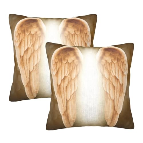 WSHFFILO Angel Wing printed Square pillow Set of 2 Pillowcase Decorative Cushion Cover