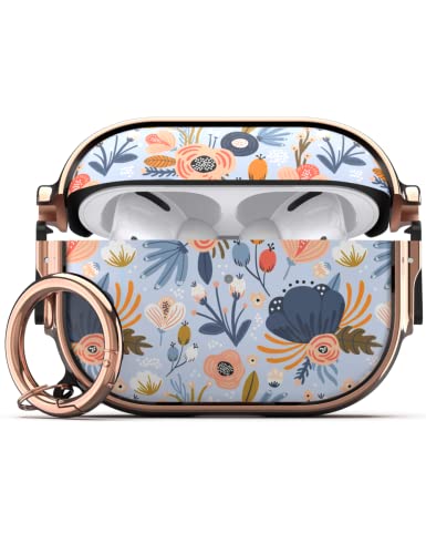 GuarzFun AirPods Pro 2 Case with Lock, for Women & Men (Blue Flower)