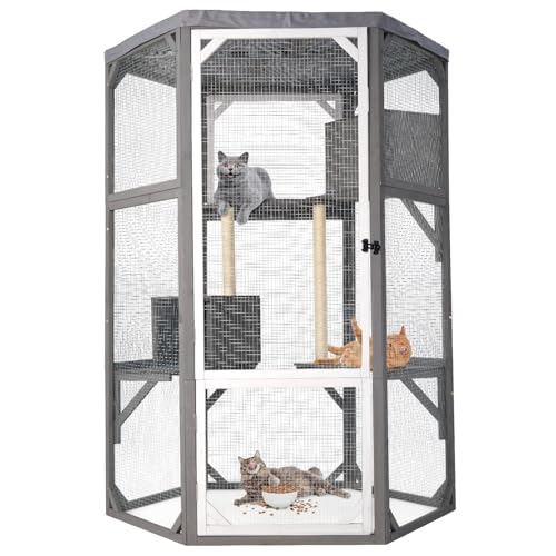 Catio Outdoor Cat Enclosures, Large Wood Cat House for Cats, Cat Enclosure...