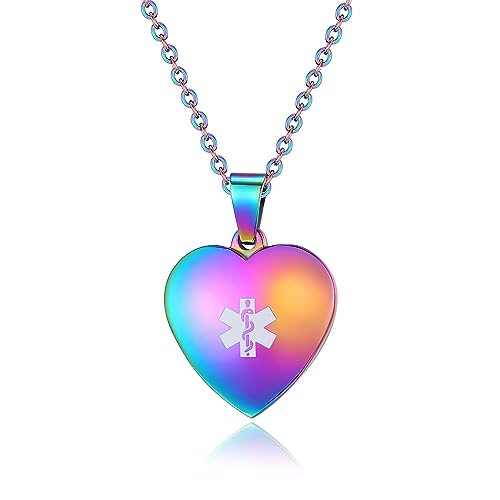 LinnaLove Medical Alert Necklaces for Women Heart medical id pendant with Free Engraving (MIX-customize)
