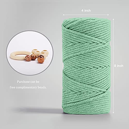 Image of ZUEXT Macrame Cord, Pea Green, 5mm x 109yds Cotton String Macrame Yarn | 100% Natural Handmade, 4 Strands Twisted Cotton Rope, For Wall Hanging Plant Hangers Gift Wrapping Tapestry DIY Crafts, 100m